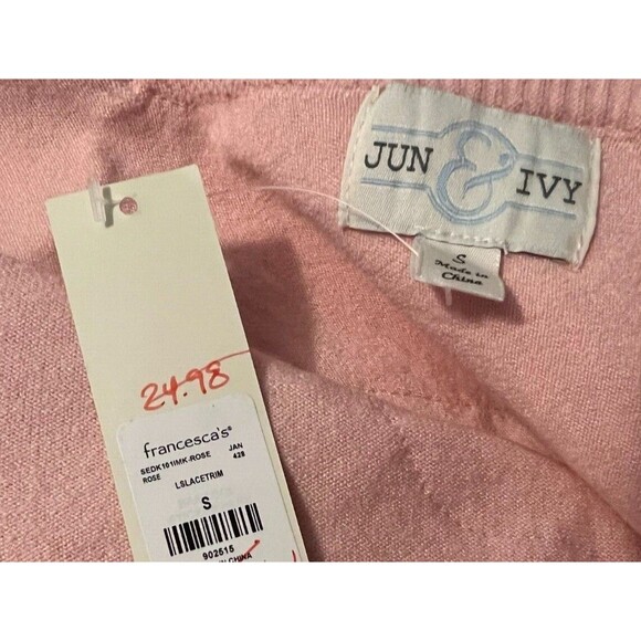 Francesca's Jun & Ivy Sweater  Womens S  Pink Off Shoulder Lace Trim V-Neck Top - Picture 5 of 7